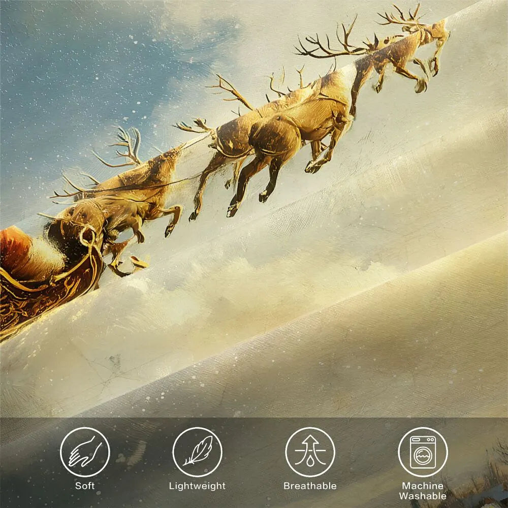 Christmas Vintage Santa Sleigh Reindeer Night Sky Christmas Gift Duvet Cover Set Kids Bedding Set