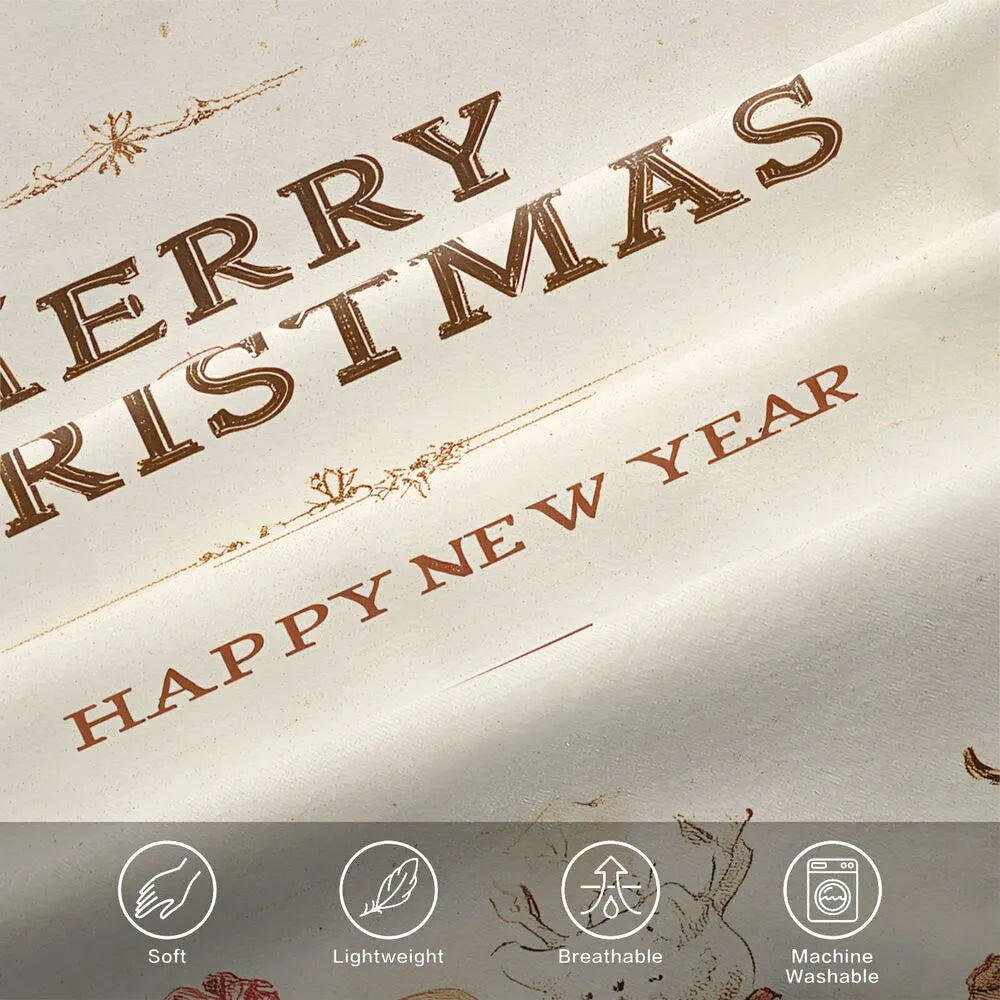 Christmas Vintage Santa Snowman Reindeer Beige Christmas Gift Duvet Cover Set Kids Bedding Set