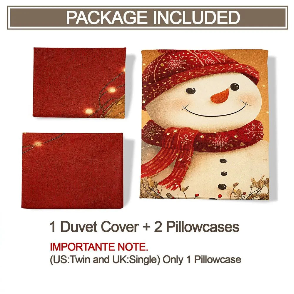 Christmas Vintage Snowman Wreath Red Christmas Gift Duvet Cover Set Kids Bedding Set