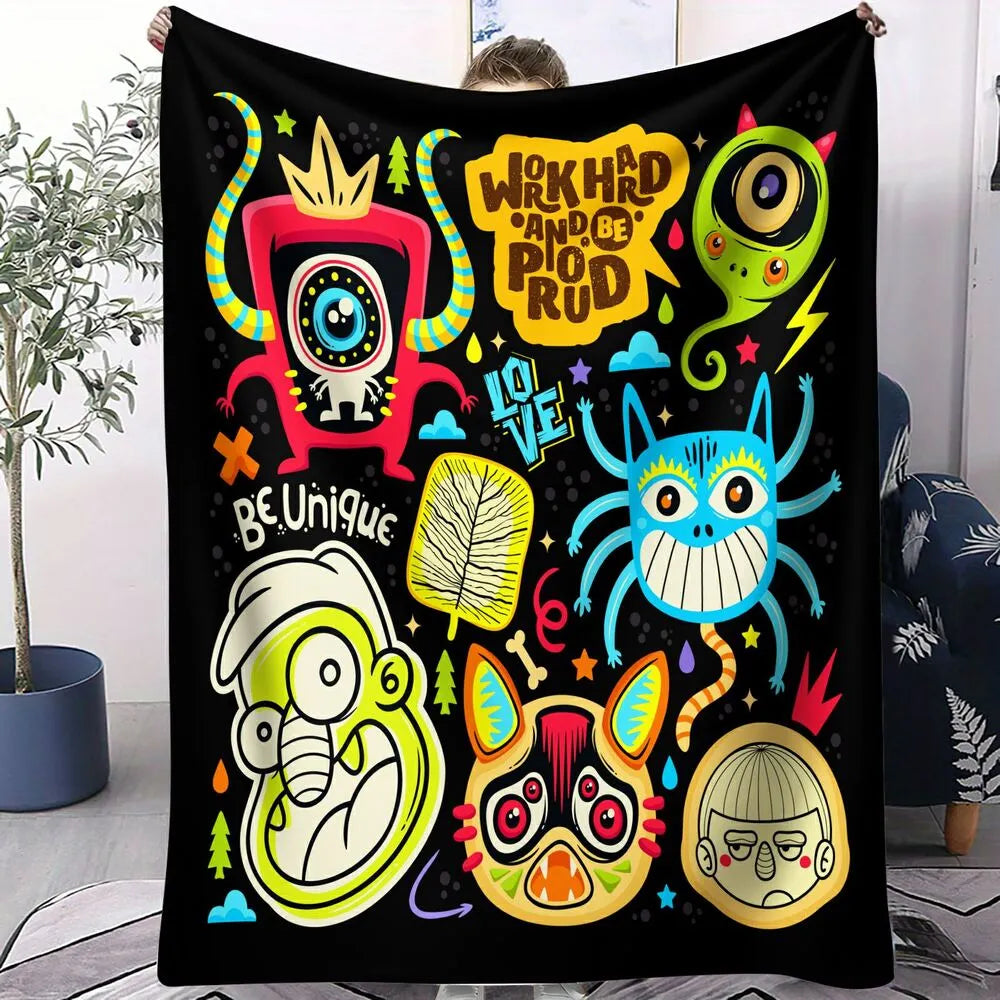 Colorful Cartoon Monsters Be Unique Pattern Multipurpose Throw Blanket