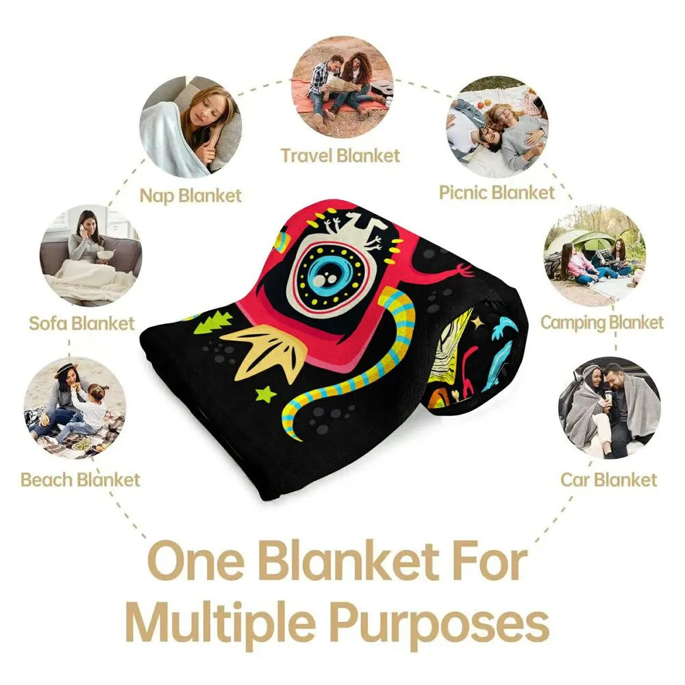 Colorful Cartoon Monsters Be Unique Pattern Multipurpose Throw Blanket