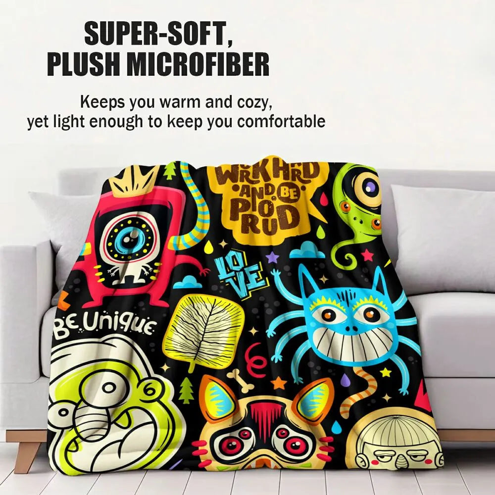 Colorful Cartoon Monsters Be Unique Pattern Multipurpose Throw Blanket