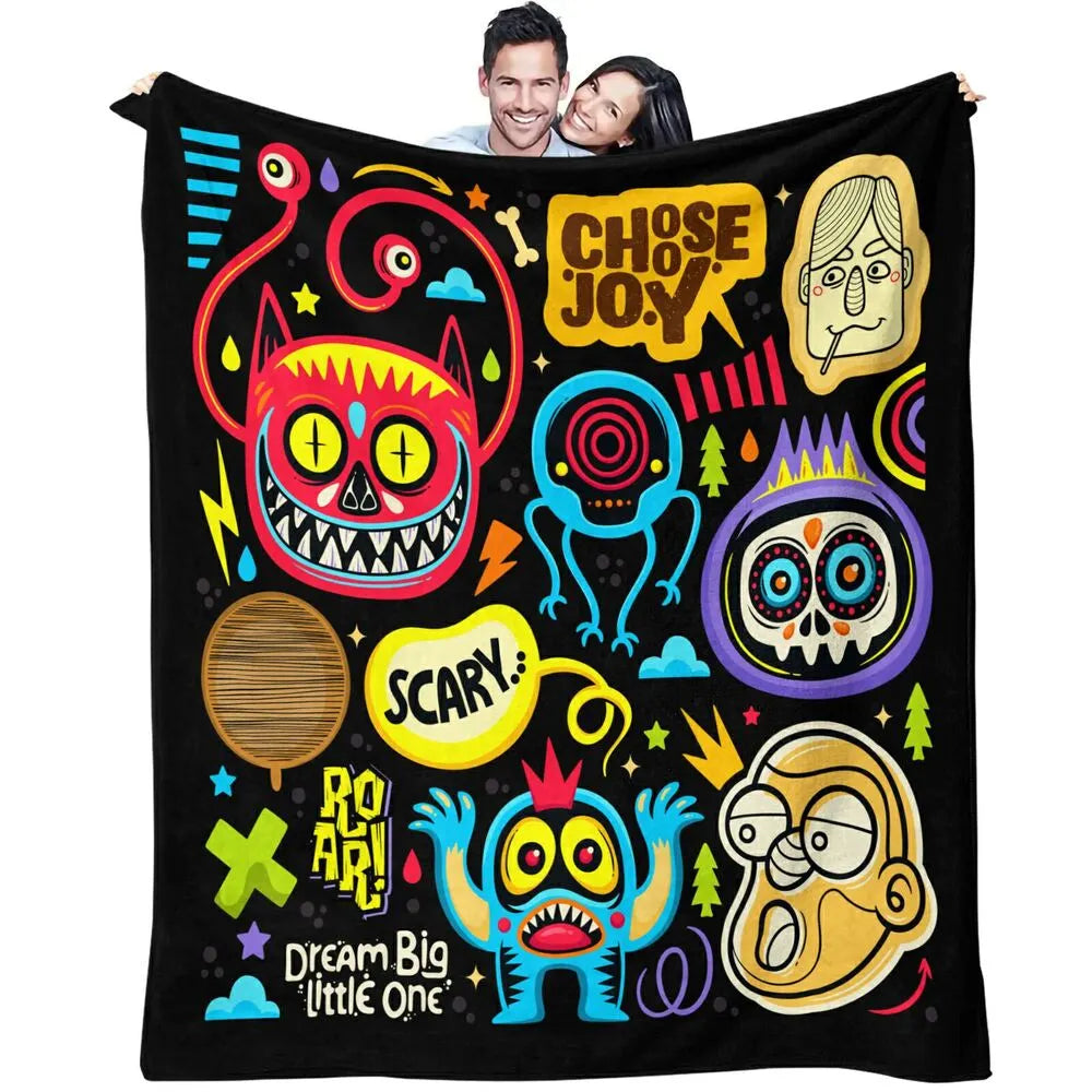 Colorful Cartoon Monsters Dream Big Little One Pattern Multipurpose Throw Blanket