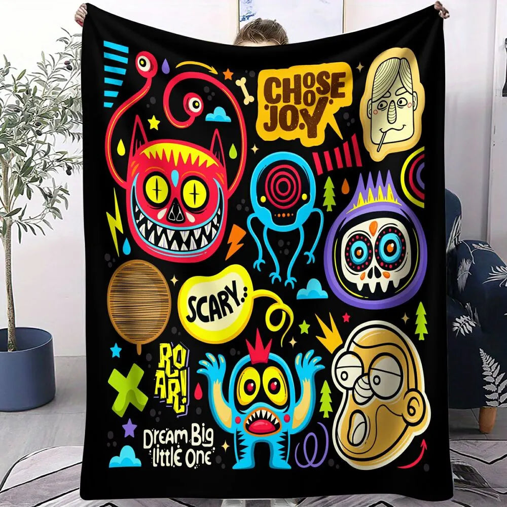Colorful Cartoon Monsters Dream Big Little One Pattern Multipurpose Throw Blanket