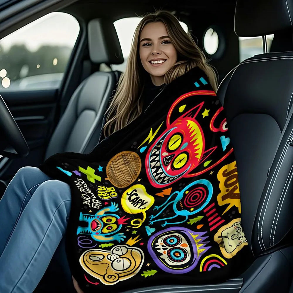 Colorful Cartoon Monsters Dream Big Little One Pattern Multipurpose Throw Blanket