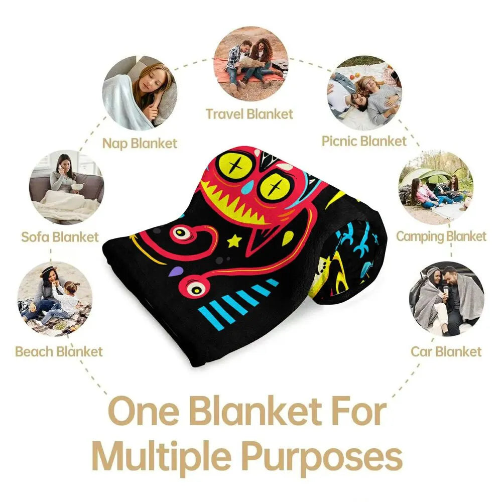 Colorful Cartoon Monsters Dream Big Little One Pattern Multipurpose Throw Blanket
