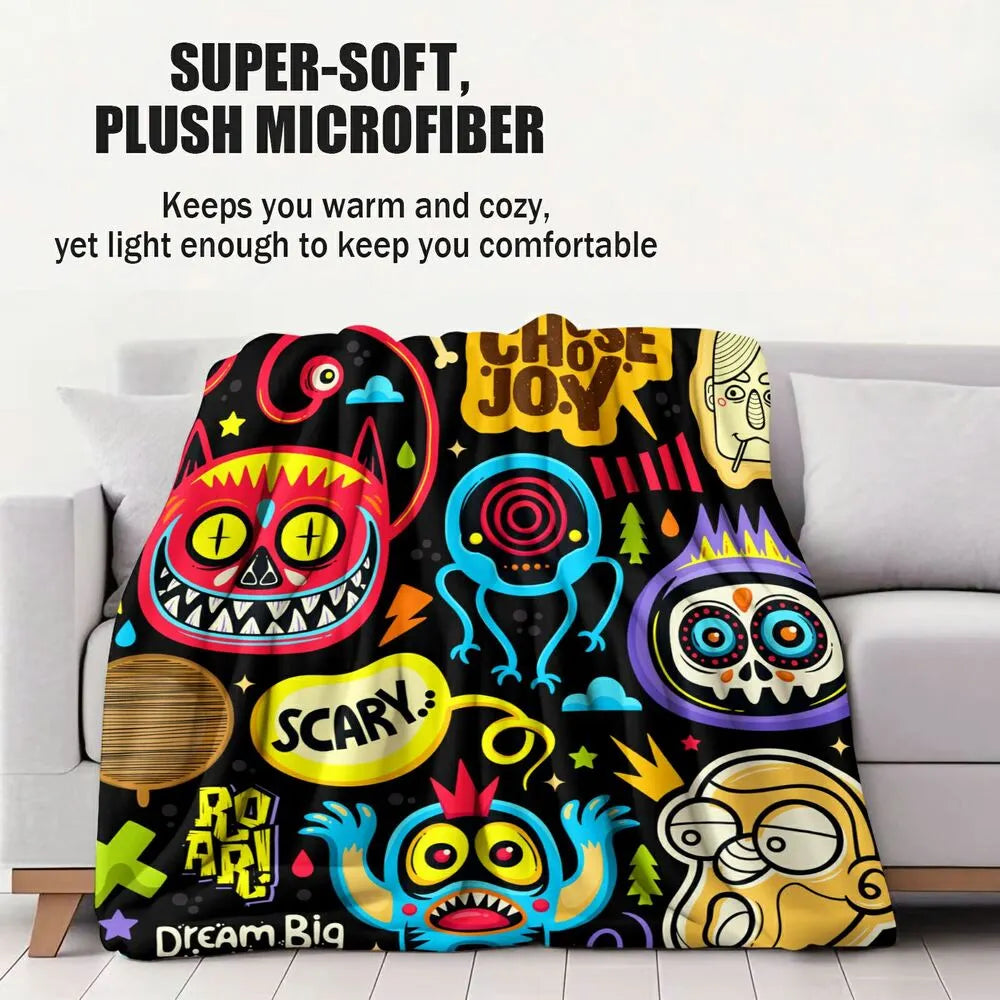 Colorful Cartoon Monsters Dream Big Little One Pattern Multipurpose Throw Blanket