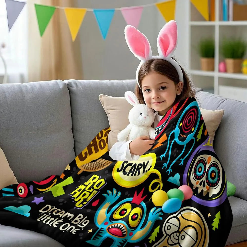 Colorful Cartoon Monsters Dream Big Little One Pattern Multipurpose Throw Blanket