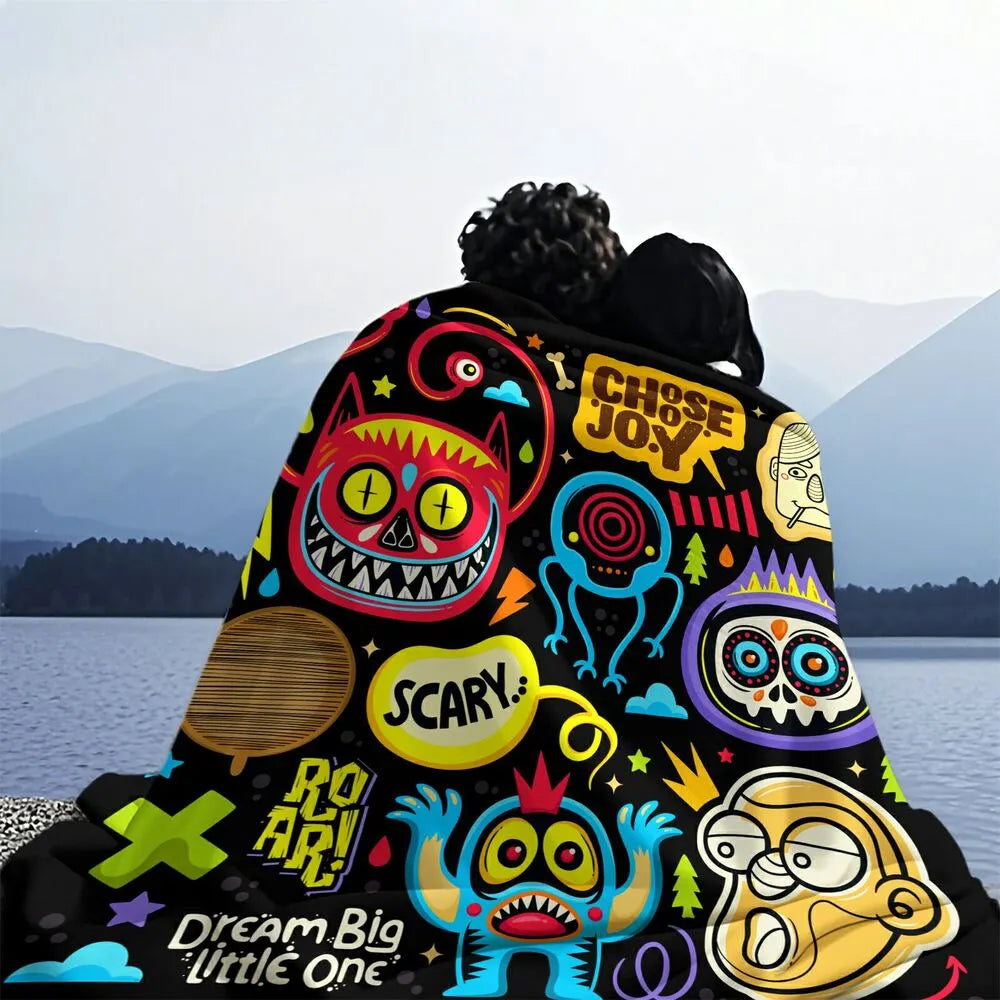 Colorful Cartoon Monsters Dream Big Little One Pattern Multipurpose Throw Blanket