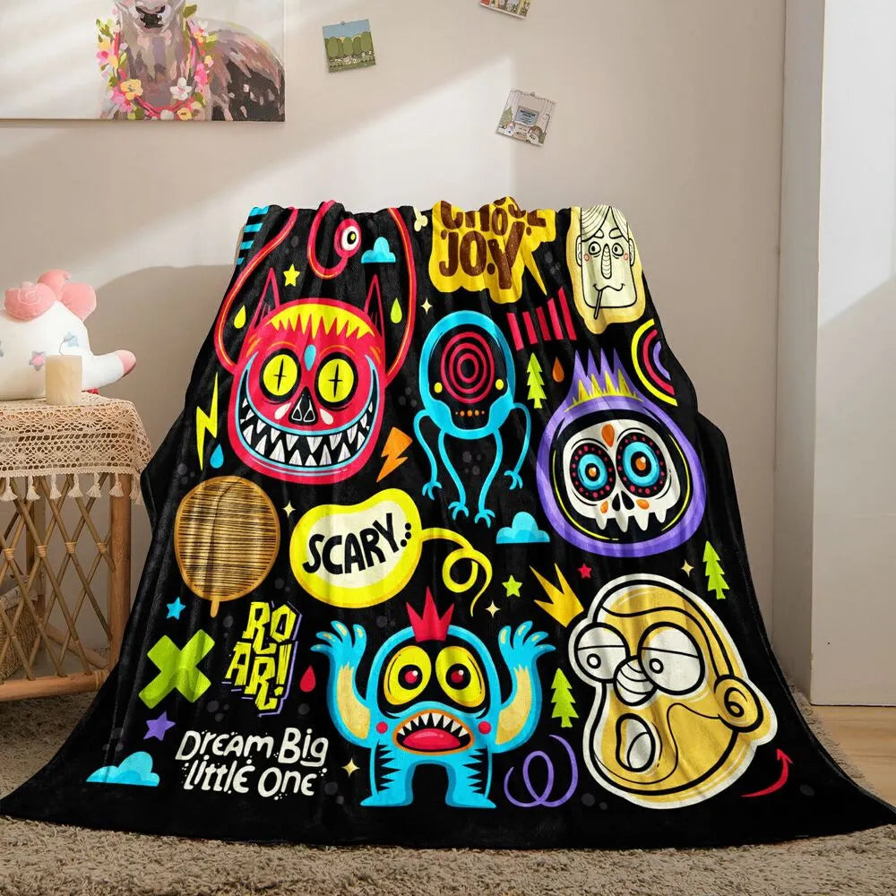 Colorful Cartoon Monsters Dream Big Little One Pattern Multipurpose Throw Blanket