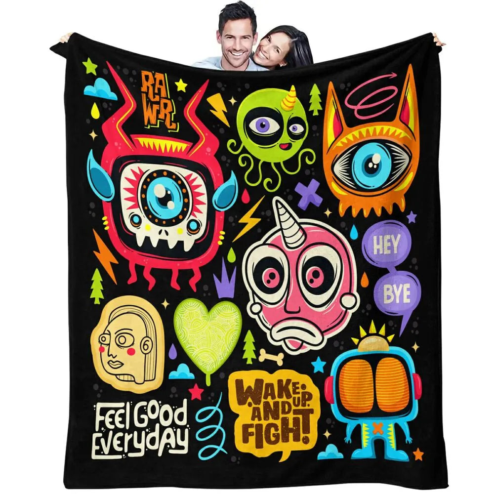 Colorful Cartoon Monsters Feel Good Everyday Pattern Multipurpose Throw Blanket