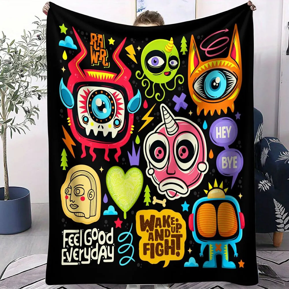 Colorful Cartoon Monsters Feel Good Everyday Pattern Multipurpose Throw Blanket