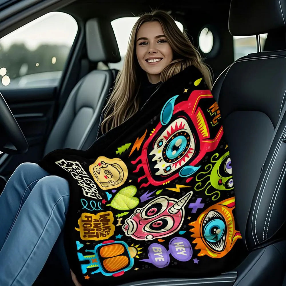 Colorful Cartoon Monsters Feel Good Everyday Pattern Multipurpose Throw Blanket