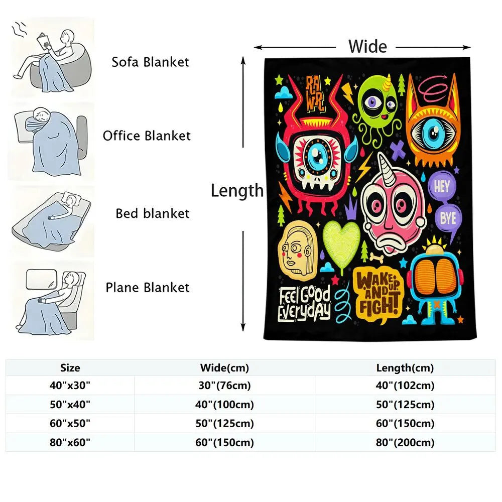 Colorful Cartoon Monsters Feel Good Everyday Pattern Multipurpose Throw Blanket