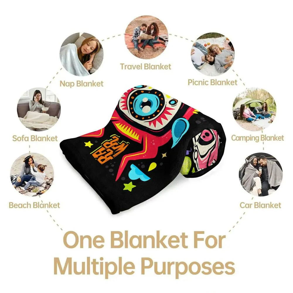 Colorful Cartoon Monsters Feel Good Everyday Pattern Multipurpose Throw Blanket