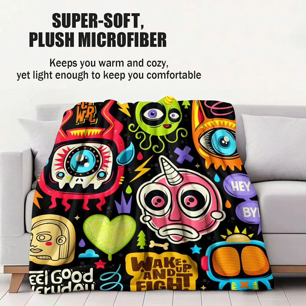 Colorful Cartoon Monsters Feel Good Everyday Pattern Multipurpose Throw Blanket