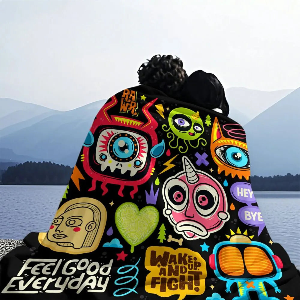 Colorful Cartoon Monsters Feel Good Everyday Pattern Multipurpose Throw Blanket