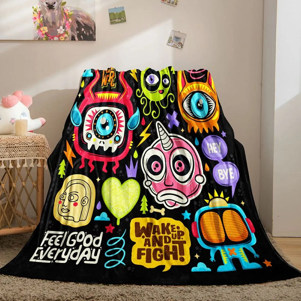 Colorful Cartoon Monsters Feel Good Everyday Pattern Multipurpose Throw Blanket