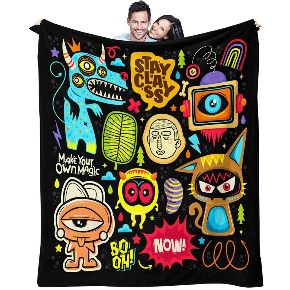 Colorful Cartoon Monsters Make Your Own Magic Pattern Multipurpose Throw Blanket