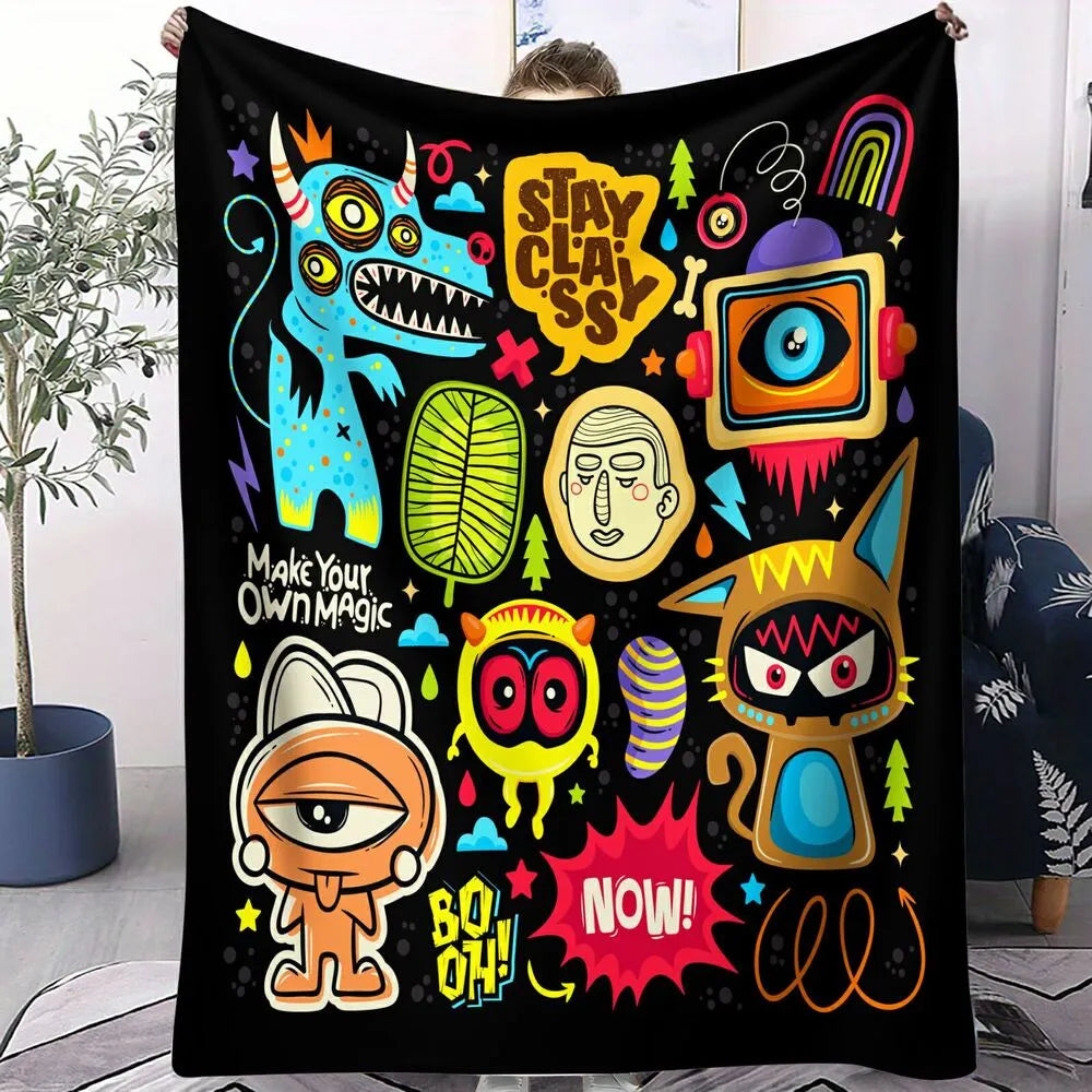 Colorful Cartoon Monsters Make Your Own Magic Pattern Multipurpose Throw Blanket