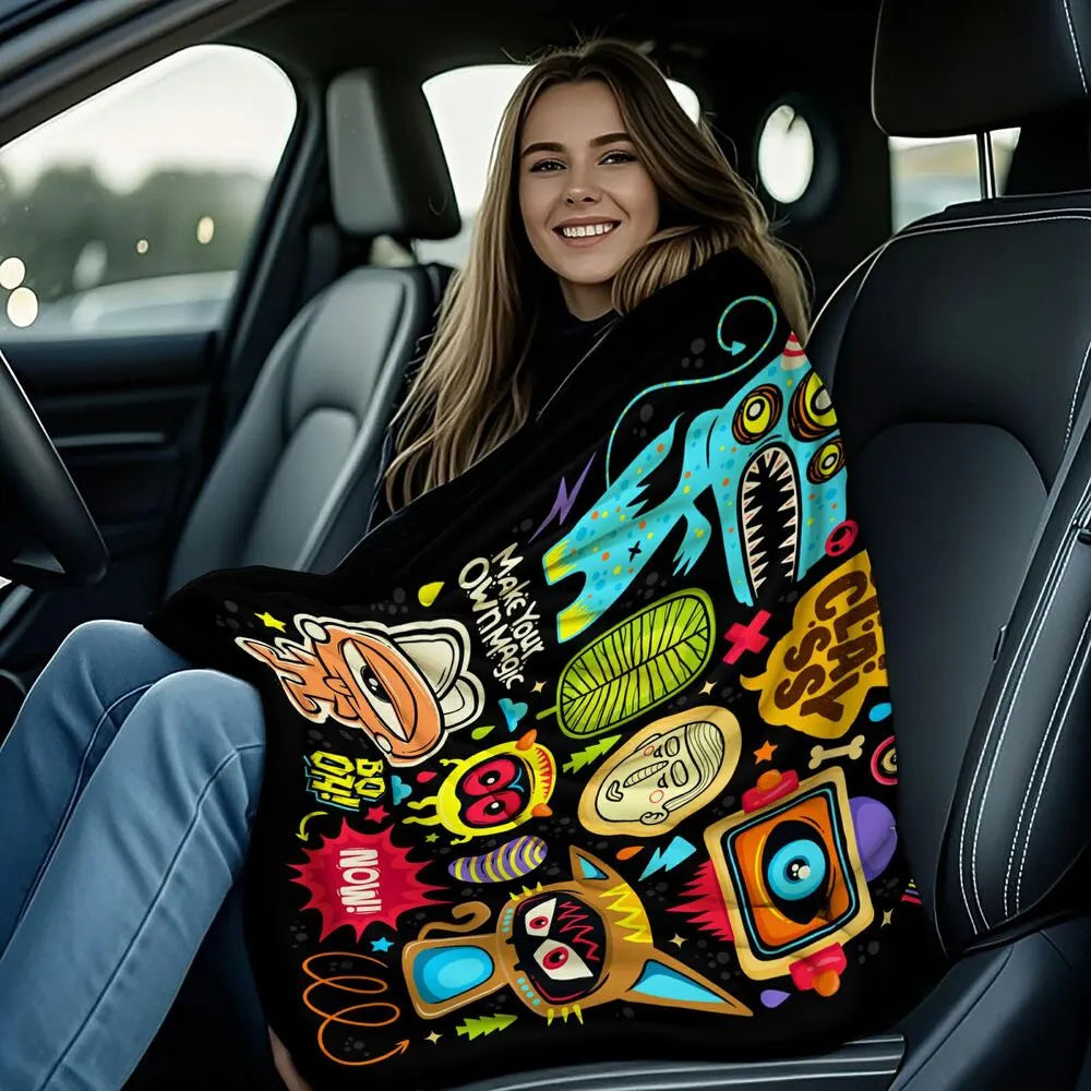 Colorful Cartoon Monsters Make Your Own Magic Pattern Multipurpose Throw Blanket