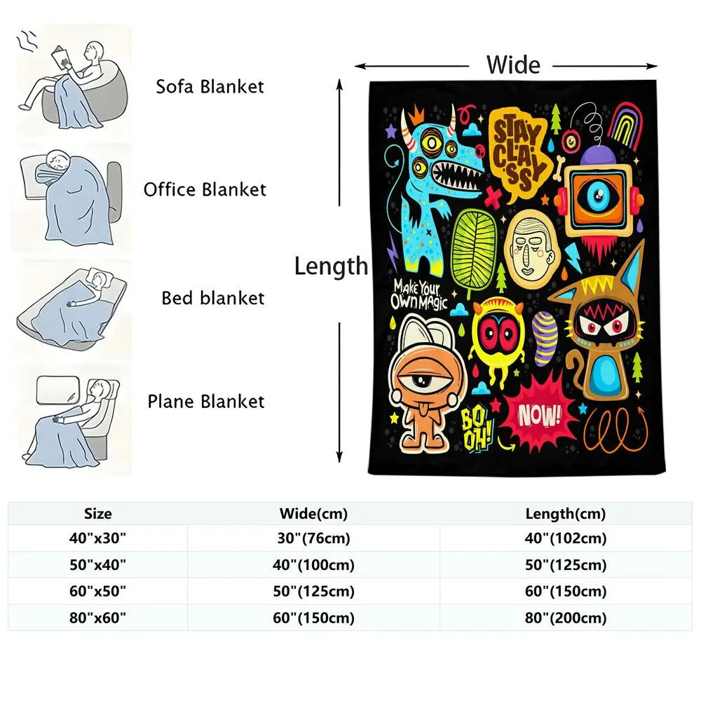 Colorful Cartoon Monsters Make Your Own Magic Pattern Multipurpose Throw Blanket