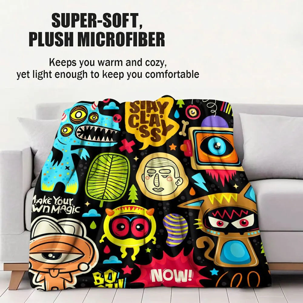 Colorful Cartoon Monsters Make Your Own Magic Pattern Multipurpose Throw Blanket