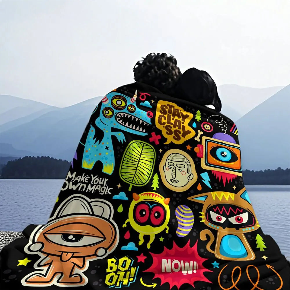 Colorful Cartoon Monsters Make Your Own Magic Pattern Multipurpose Throw Blanket
