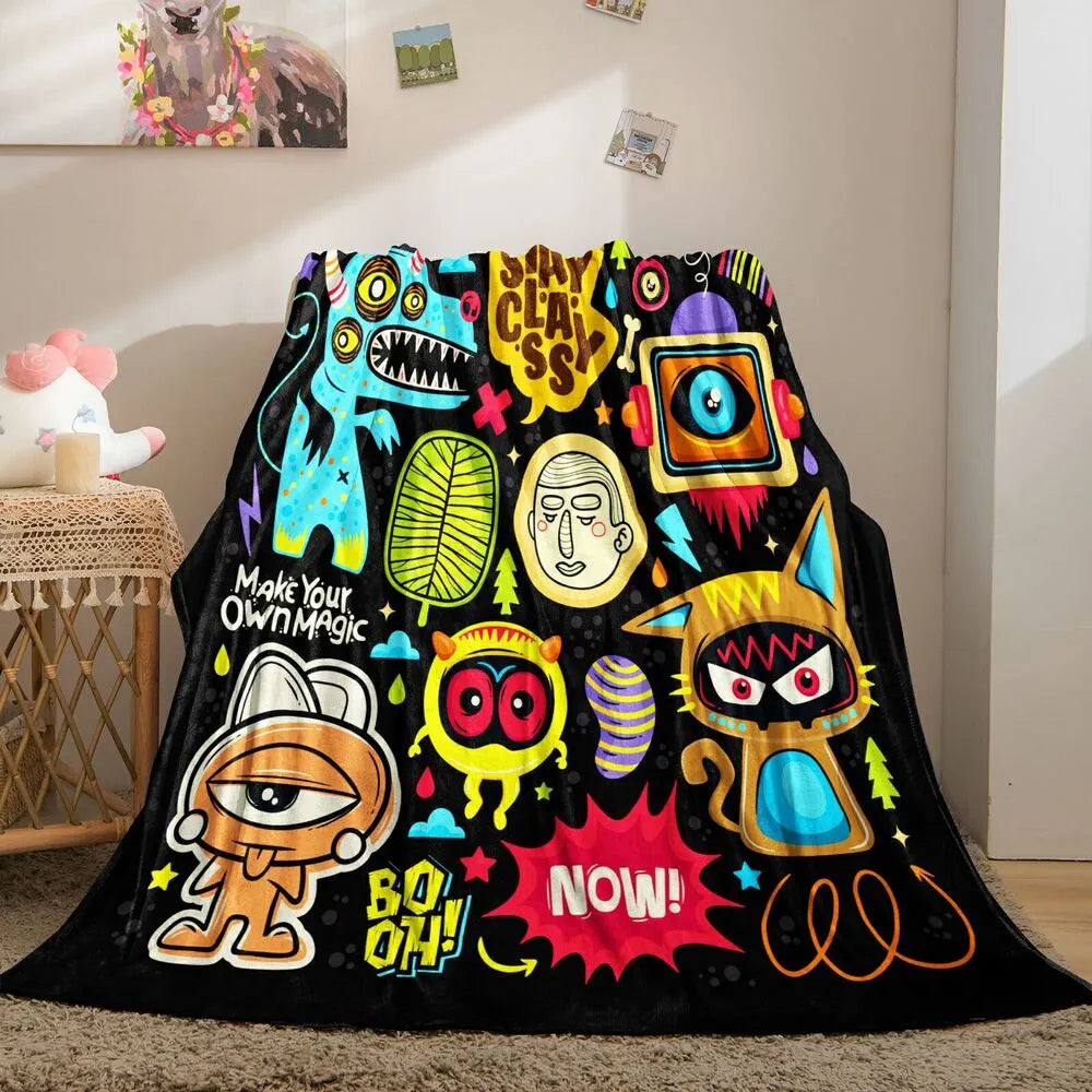 Colorful Cartoon Monsters Make Your Own Magic Pattern Multipurpose Throw Blanket