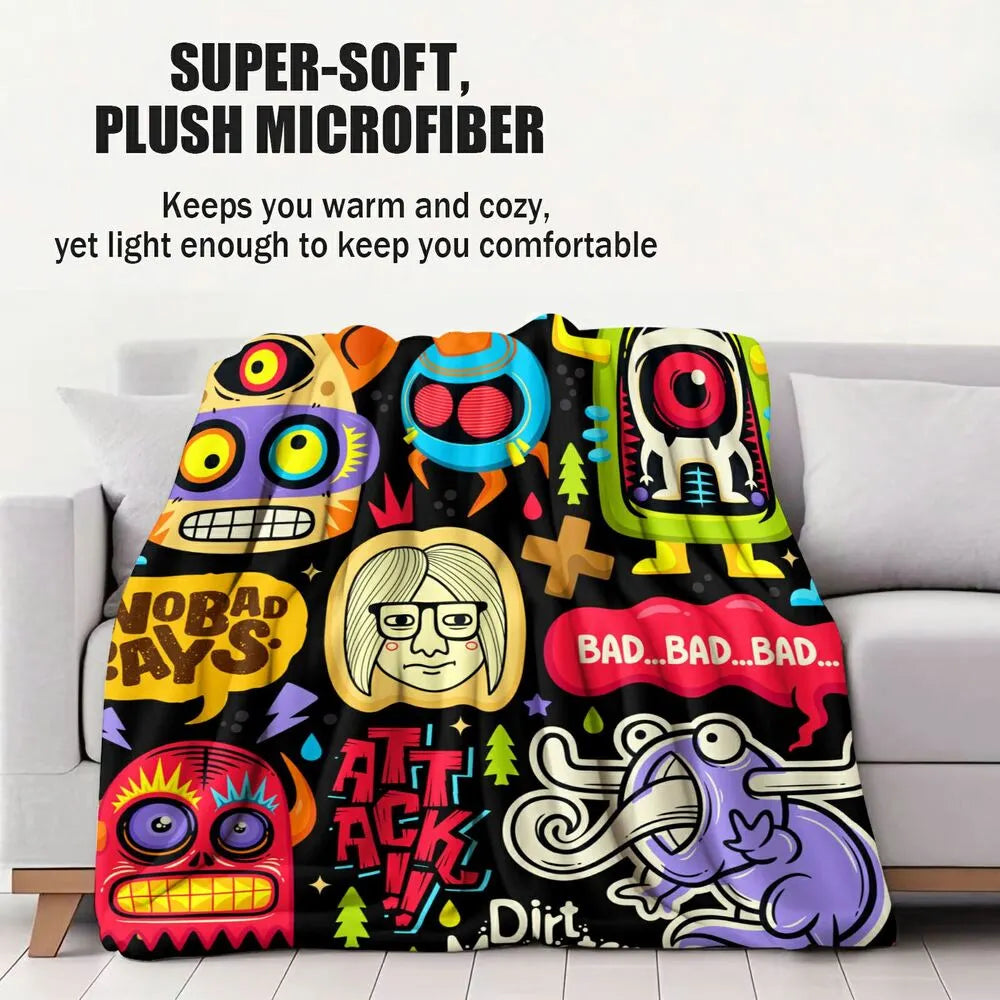 Colorful Cartoon Monsters No Bad Days Pattern Multipurpose Throw Blanket