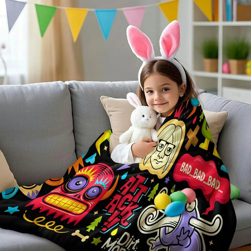 Colorful Cartoon Monsters No Bad Days Pattern Multipurpose Throw Blanket