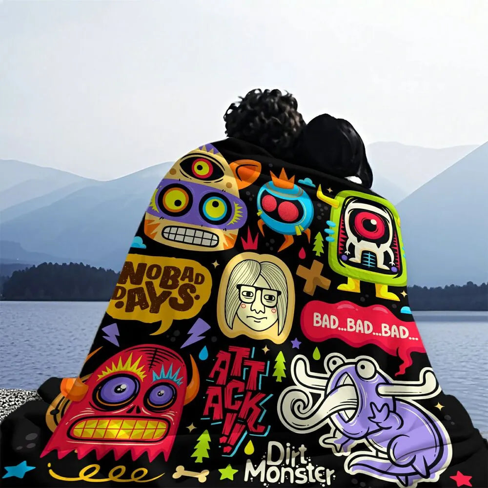 Colorful Cartoon Monsters No Bad Days Pattern Multipurpose Throw Blanket