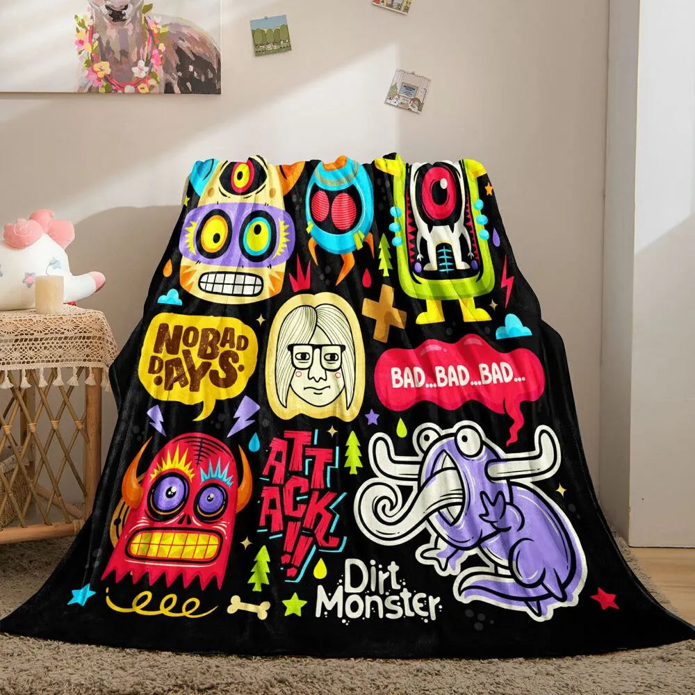 Colorful Cartoon Monsters No Bad Days Pattern Multipurpose Throw Blanket