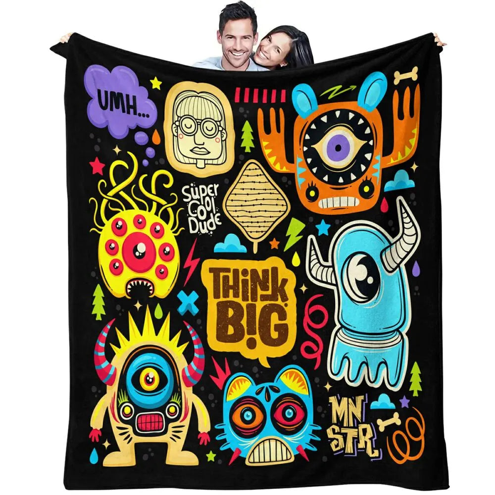 Colorful Cartoon Monsters Think Big Pattern Multipurpose Throw Blanket