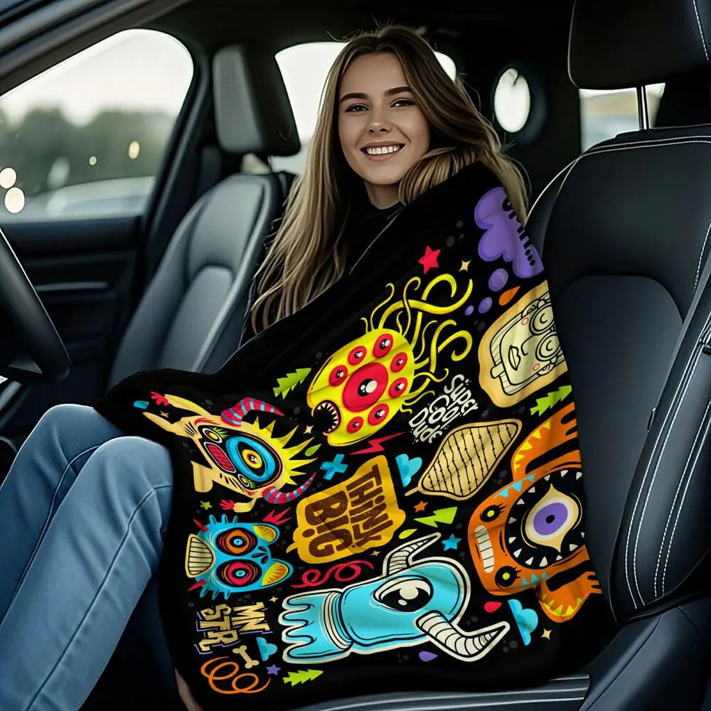 Colorful Cartoon Monsters Think Big Pattern Multipurpose Throw Blanket