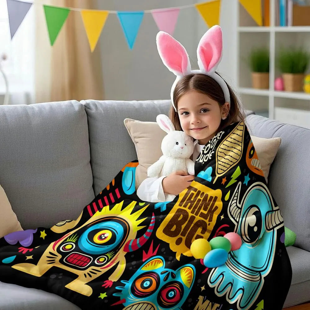 Colorful Cartoon Monsters Think Big Pattern Multipurpose Throw Blanket