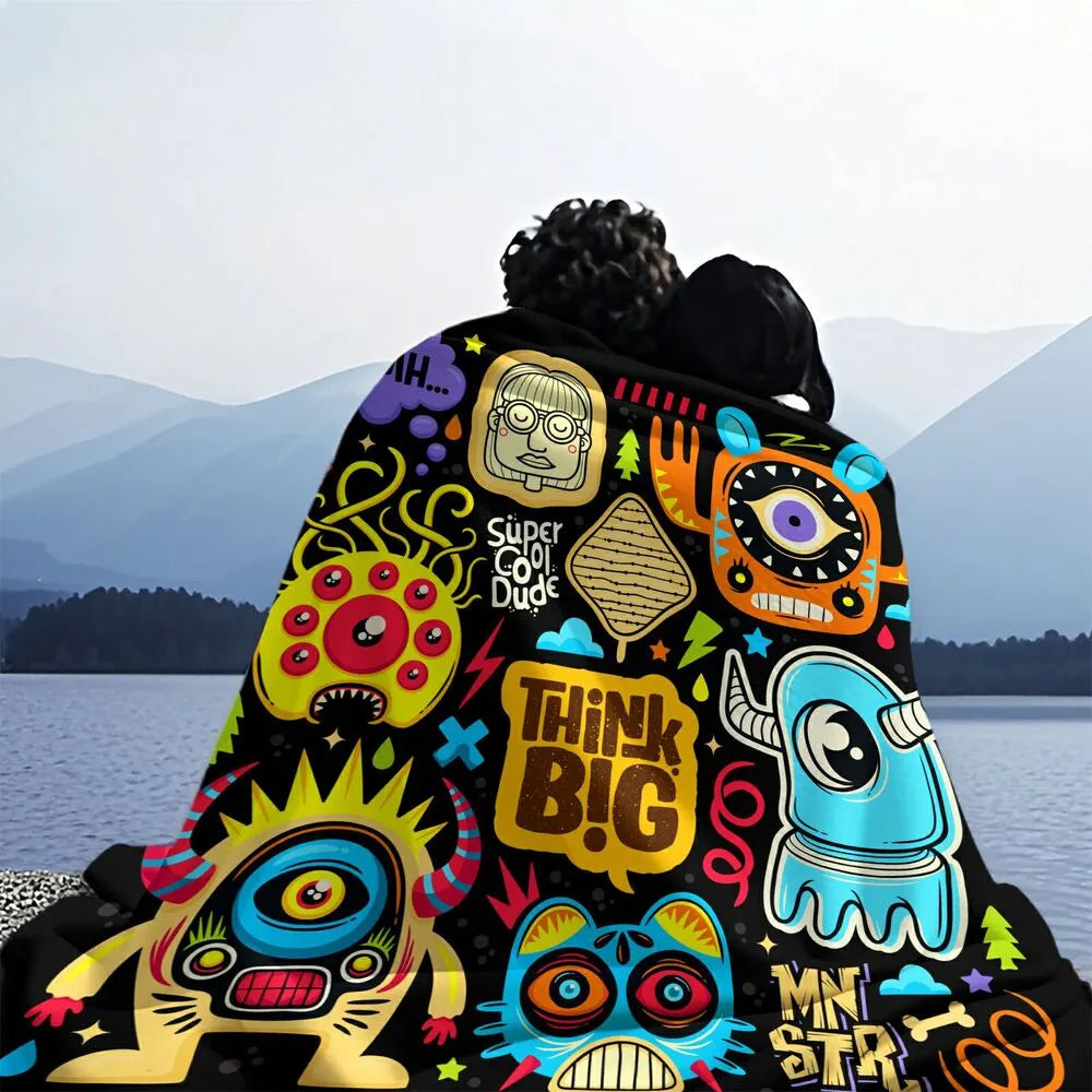 Colorful Cartoon Monsters Think Big Pattern Multipurpose Throw Blanket