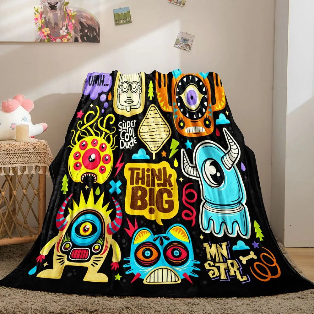 Colorful Cartoon Monsters Think Big Pattern Multipurpose Throw Blanket