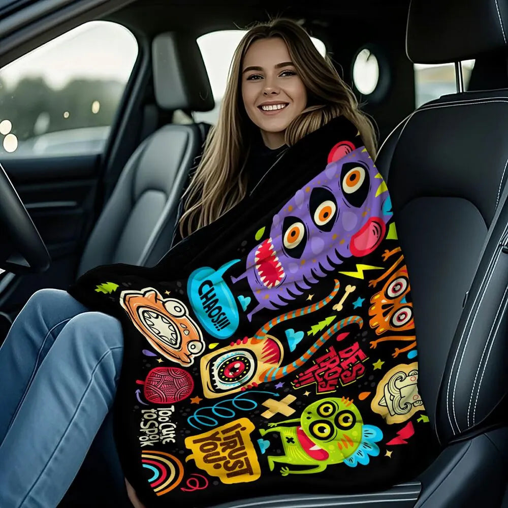 Colorful Cartoon Monsters Too Cute to Spook Pattern Multipurpose Throw Blanket