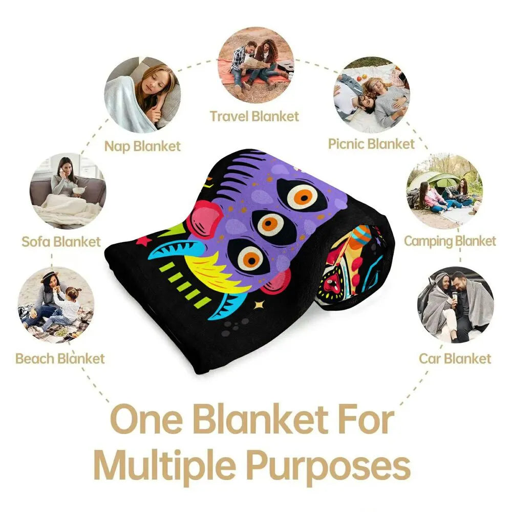 Colorful Cartoon Monsters Too Cute to Spook Pattern Multipurpose Throw Blanket