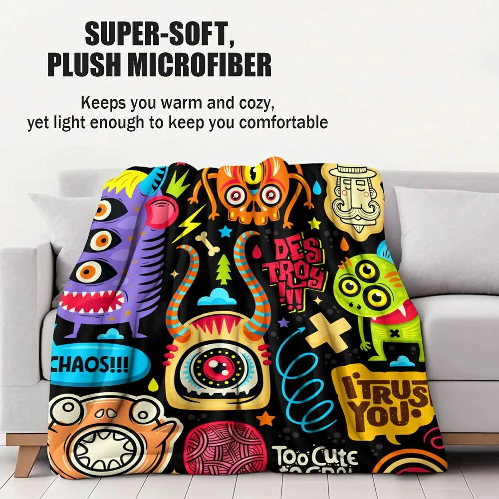 Colorful Cartoon Monsters Too Cute to Spook Pattern Multipurpose Throw Blanket