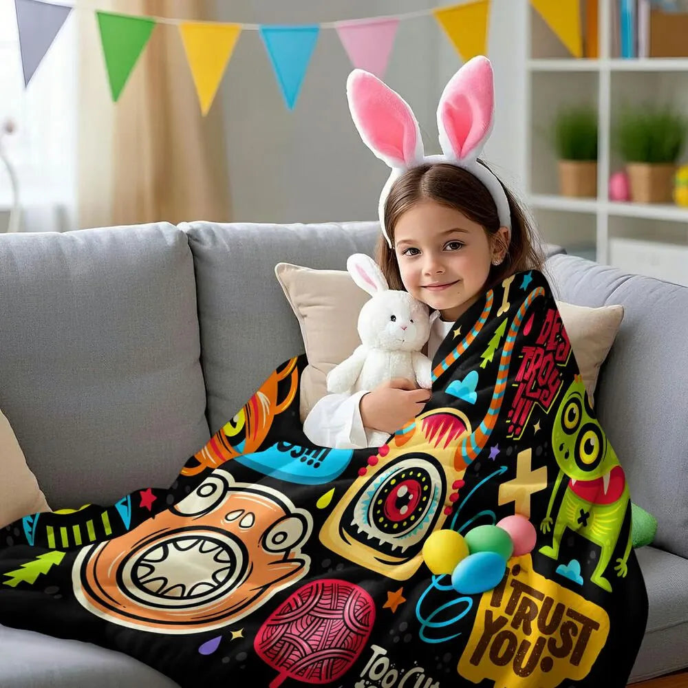 Colorful Cartoon Monsters Too Cute to Spook Pattern Multipurpose Throw Blanket