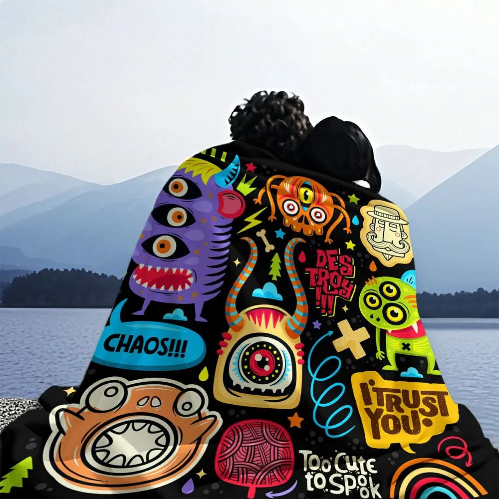 Colorful Cartoon Monsters Too Cute to Spook Pattern Multipurpose Throw Blanket