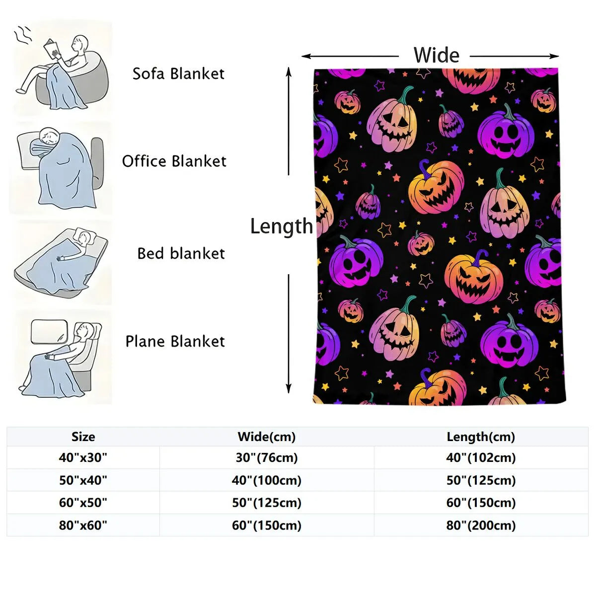 Colorful Halloween Pumpkin Star Flannel Throw Blanket