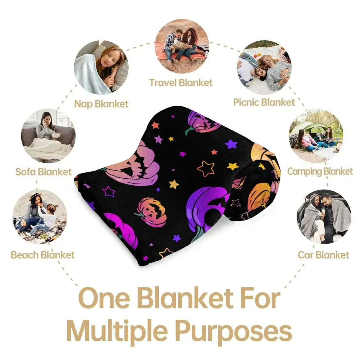 Colorful Halloween Pumpkin Star Flannel Throw Blanket