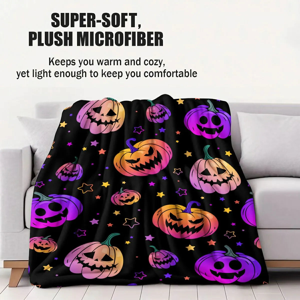 Colorful Halloween Pumpkin Star Flannel Throw Blanket