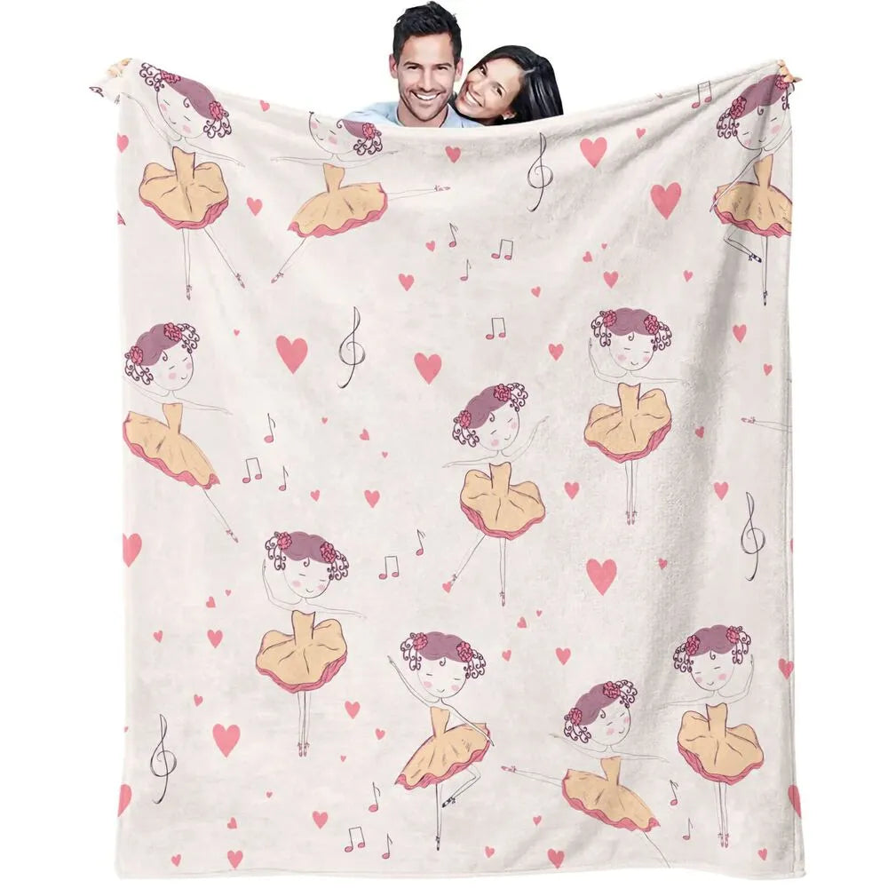 Cute Ballerina with Hearts and Musical Notes Pattern Multipurpose Throw Blanket