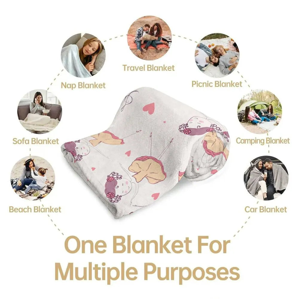 Cute Ballerina with Hearts and Musical Notes Pattern Multipurpose Throw Blanket