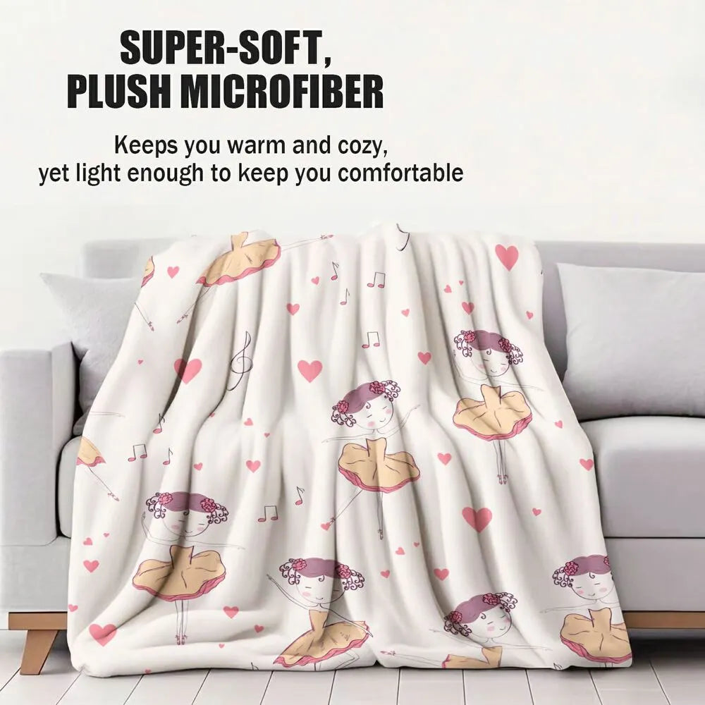 Cute Ballerina with Hearts and Musical Notes Pattern Multipurpose Throw Blanket