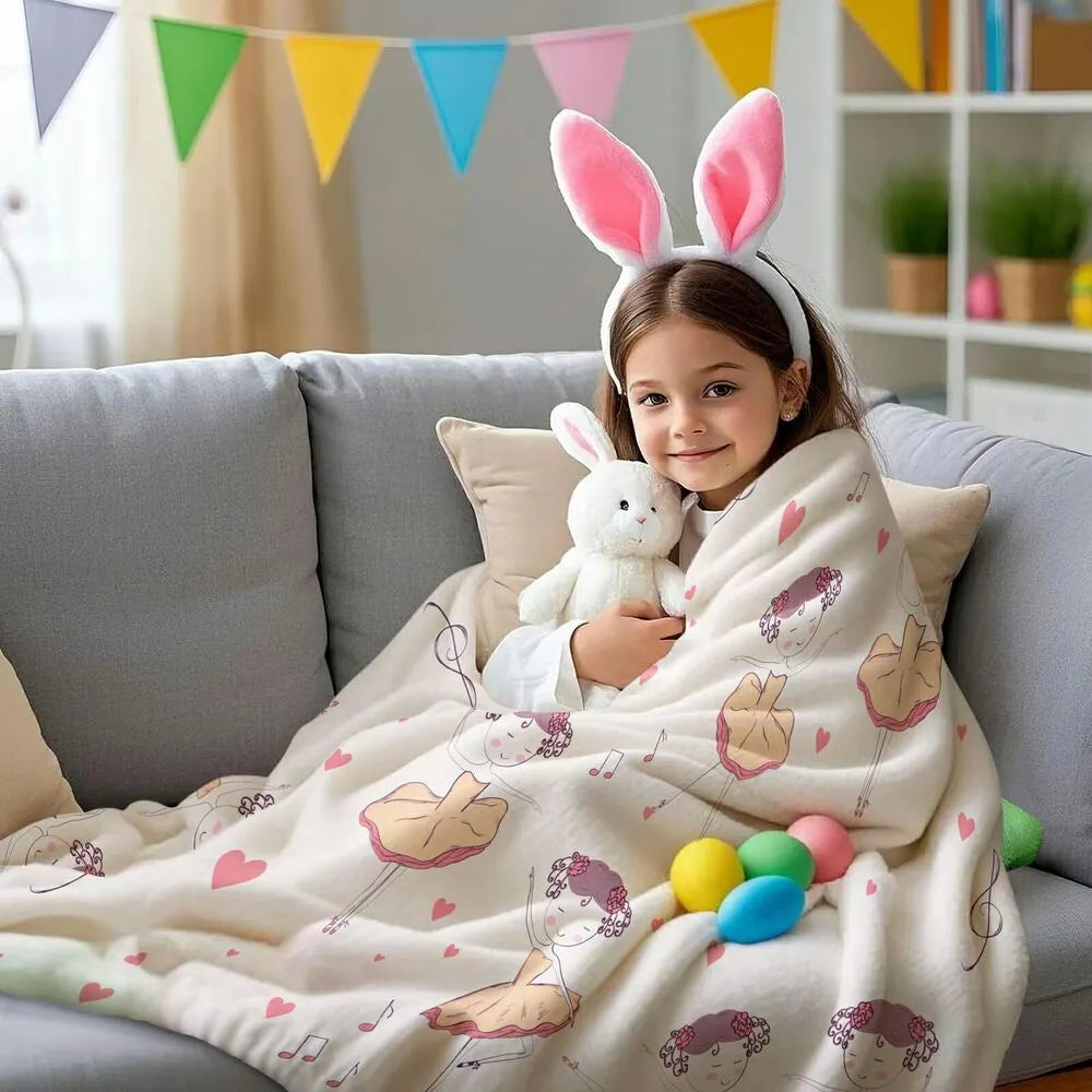 Cute Ballerina with Hearts and Musical Notes Pattern Multipurpose Throw Blanket